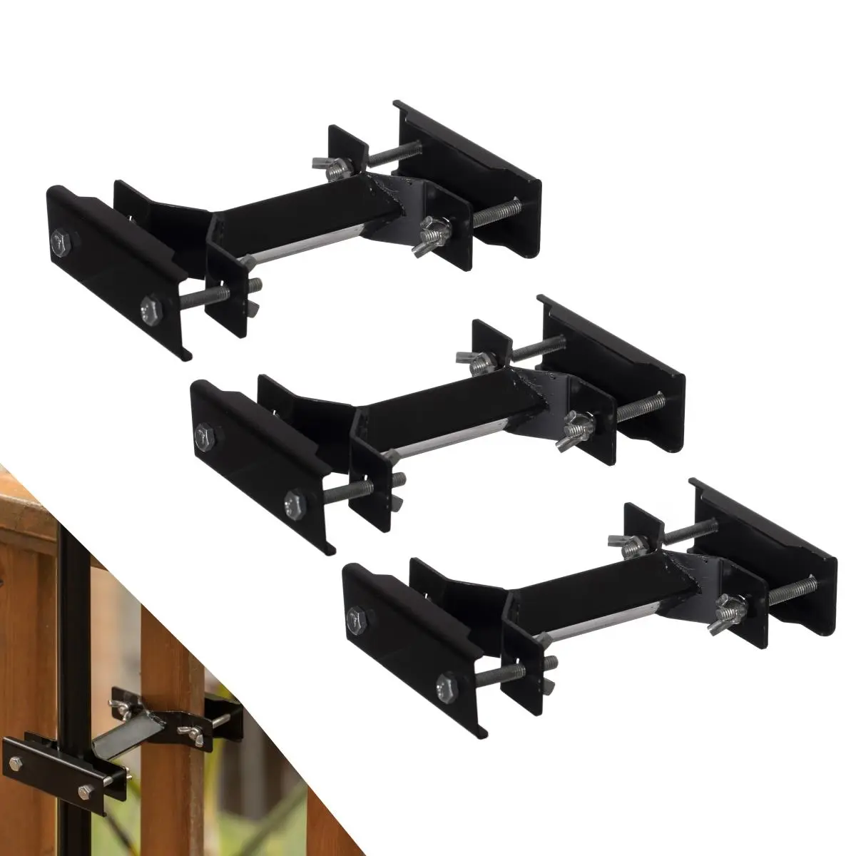 Gardenised 3-Pack Black Metal Clamp-On Patio Parasol Umbrella Holder, 0.75 lb, 4' W x 4.25' D x 2' H, Tool-Free Outdoor Shade Canopy Accessory for Decks, Railings