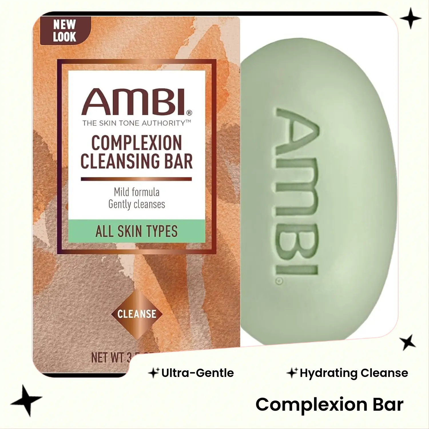 Ambi Mild Alcohol-Free Solid Face Cleanser Bar Soap - Hydrating, Moisturizing Daily Wash for Adults, Light Scented, for Soft Skin & Fresh Clean Feel, Even-Toned Complexion Support