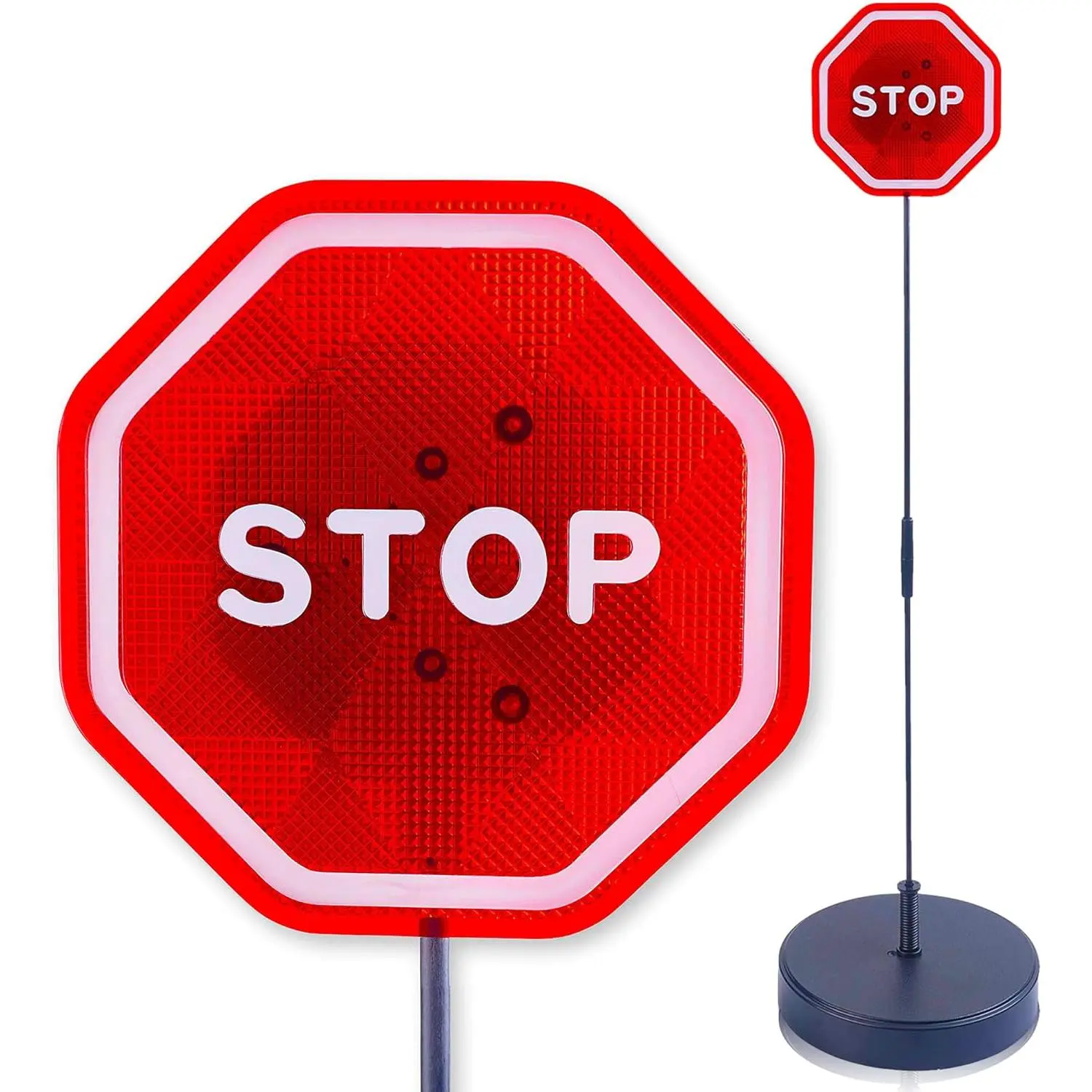 Flashing LED Stop Sign Garage Parking Assistant System - Plastic, Bumper Sensor, Height Adjust, AG13 Button Cell Batteries, Red (1 Pack), LED Alerts for Small Garage Spaces, Advanced & Beginner Drivers