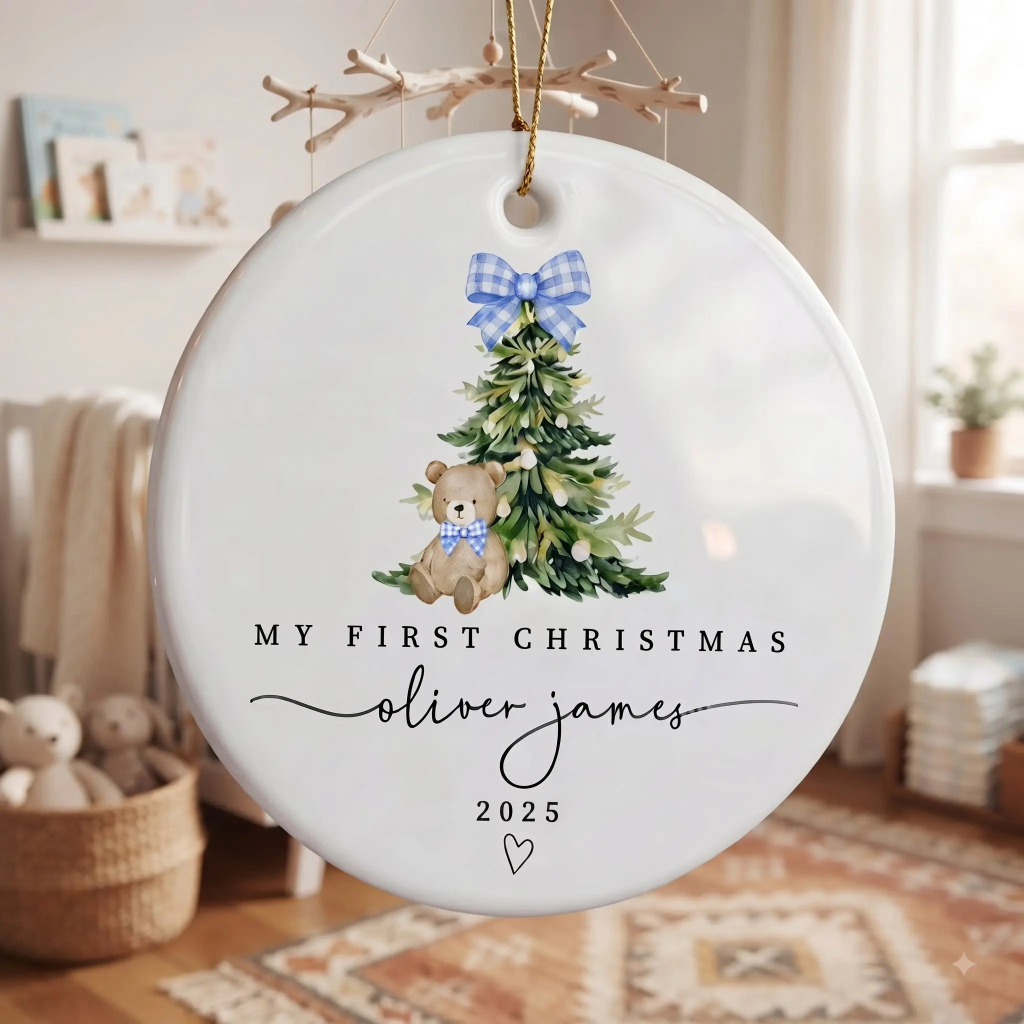 Baby Boy First Christmas Ornament, Boys First Xmas Ornament with Baby Name, Personalized Baby Boy Keepsake Ornament 2026