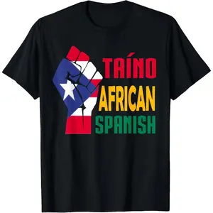 Puerto Rico Pride Cotton T-Shirt - Short Sleeve, Crew Neck with Vibrant Flag Print, 180g, Taino African Spanish