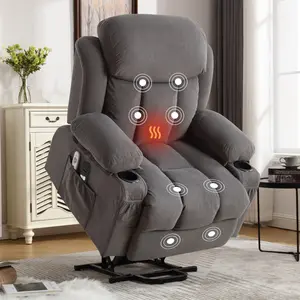 Power Lift Recliner Chair for Elderly with Vibration Massage and Lumbar Heating Electric Oversized Single Sofa with Cup Holder and USB Charge Port for Living Room