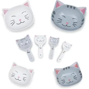 Cute Measuring Cups and Spoons Set -  Mom Gifts for Women -  Kitchen Accessories for Baking Gifts - Ceramic Measuring Spoons for  Baking Supplies - Fun & Decorative Kitty Cup for Cooking
