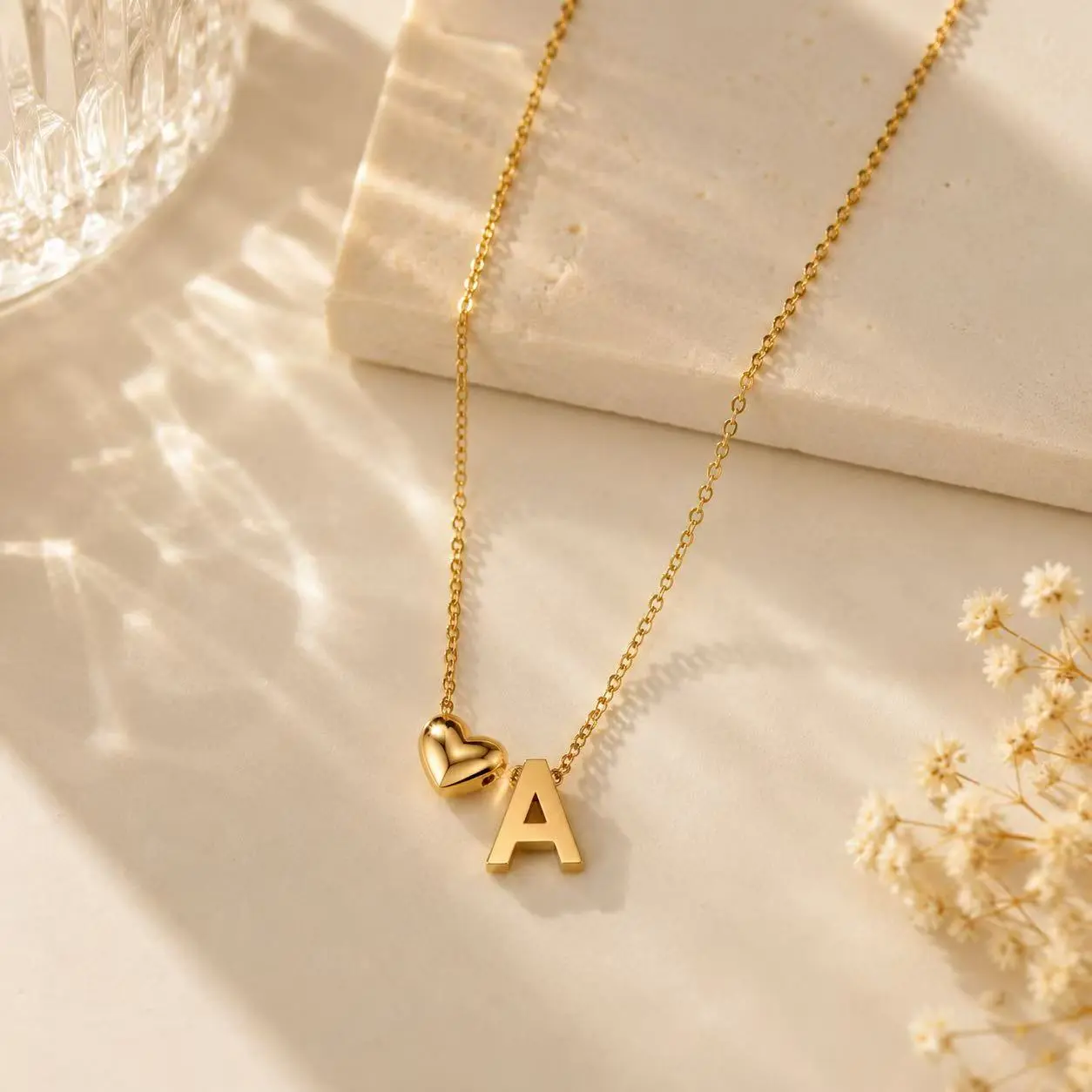 Heart Initial Necklace for Women | Gold Letter Pendant | Stainless Steel A-Z Necklace | Gift for Her