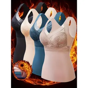 4-Pack Women's Winter Thermal Underwear - Thickened Fast- Layered Vests, Elegant Lace Back Sleeveless Tight-Fitting Base Layer for Cold Weather, Non- Warmth (Hand Washable) Bulk Pack Daily Wear & Layering Essentials,(Raincoats)