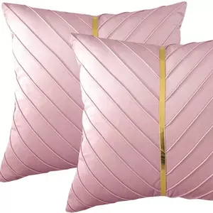 Luminous Luxury" Gold-Thread Velvet Pillow Cover - Premium Sofa Cushion & Nap Pillow（Pink two packs）