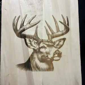 Laser Engraved Deer Head on Live Wood - Natural Finish, Detailed Design, High-Quality Craftsmanship