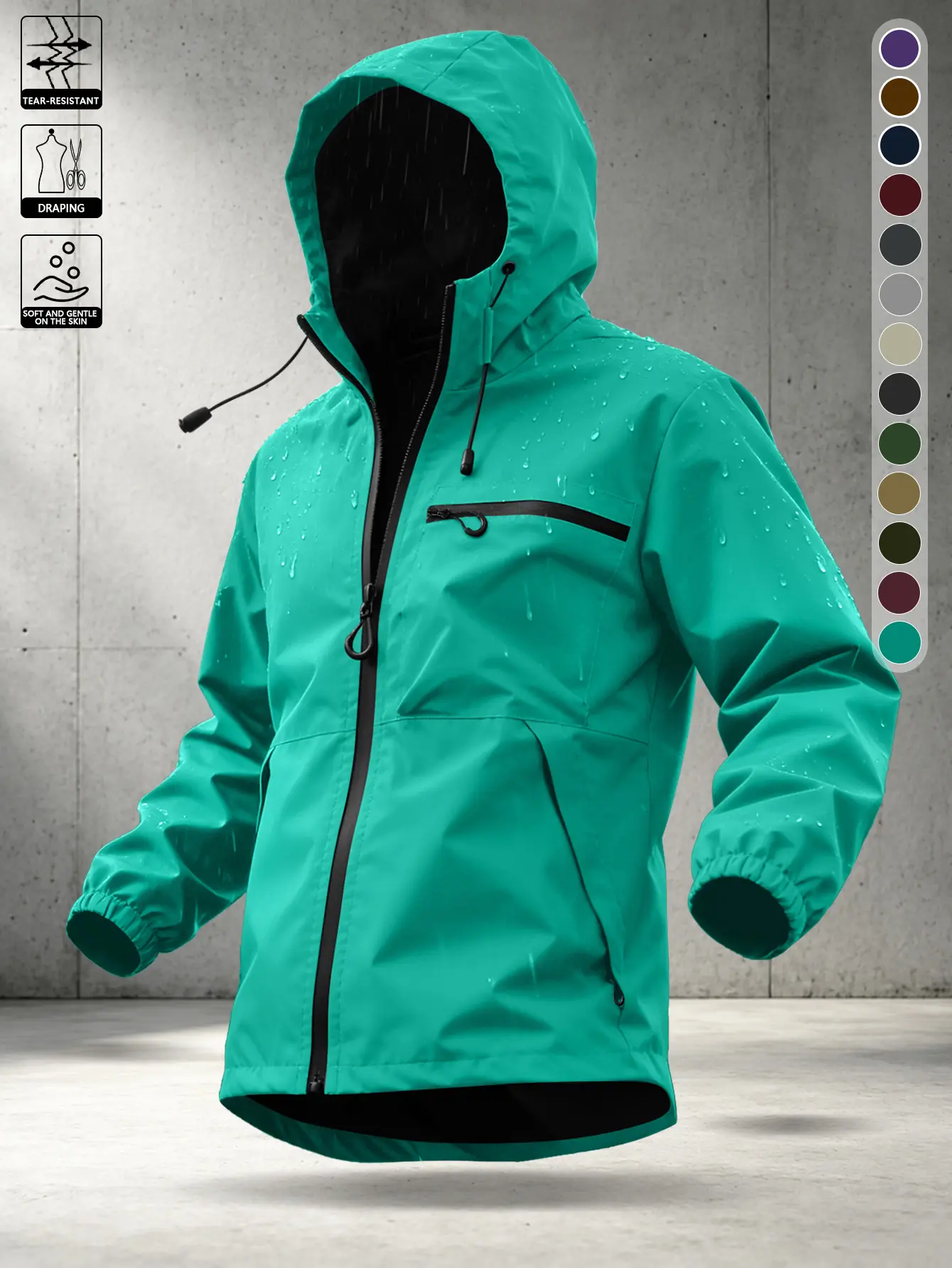 Men’s outdoor hiking jacket — windproof, waterproof, functional hooded jacket available in multiple colors; suitable for hiking and everyday wear with adjustable cuffs; casual and versatile, multiple color options.