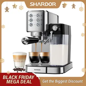 SHARDOR Espresso Coffee Machine Automatic Cappuccino Maker 20 Bar for Home, 6-in-1 Espresso Coffee Maker with Automatic Milk Frother for Cappuccino & Latte, 34 Oz Removable Water Tank, 1350W, Stainless Steel
