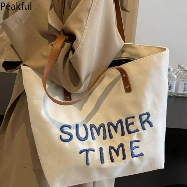 3pcs /lot Embroidered Letter Canvas Tote Bag for Women Large Capacity Commuter Shoulder Bag Versatile Bookbag Сумка Жен