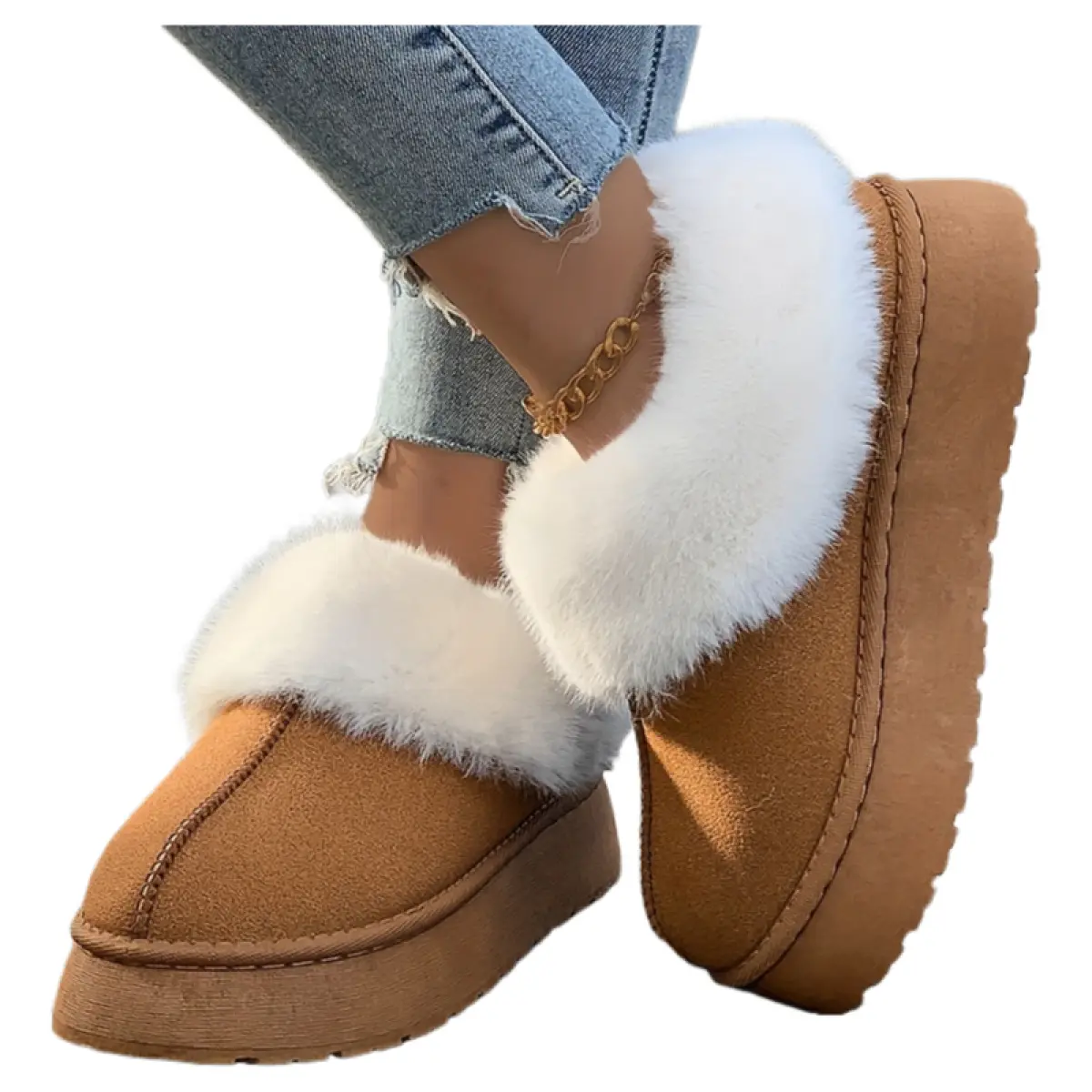 Women's Fleece-Lined Snow Boots - Warm Winter Booties with Non-Slip Rubber Sole - Corduroy Round Toe Short Boots 2024 Dark Brown