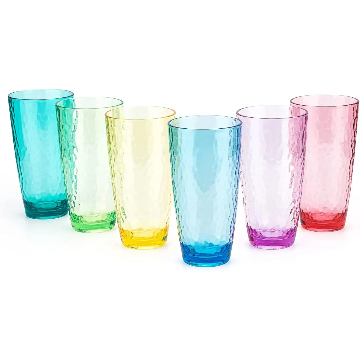 Hammered 26-ounce Plastic Tumbler  Glasses, set of 6 Multicolor