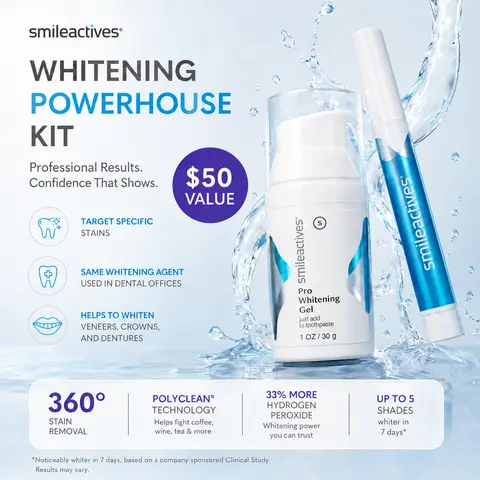 Smileactives Whitening Powerhouse Kit – Pro Teeth Whitening Gel + Advanced Whitening Pen, Hydrogen Peroxide Tooth Whitener for Coffee & Tea Stains, 30-Day Kit