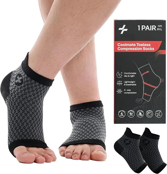 CoolMate Compression Ankle Socks for Men, Toeless Arch Support Sleeve, Breathable Knit, Arch support, sweat-wicking; for running, walking, workout, travel, all-day wear