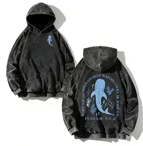 Whale Shark Graphic Washed Hoodie, Christian Apparel, Oversized Menswear And Women Menswear Tops, Gym Pump Cover, Hip Hop Y2K Graphic Apparel, Gift for Her