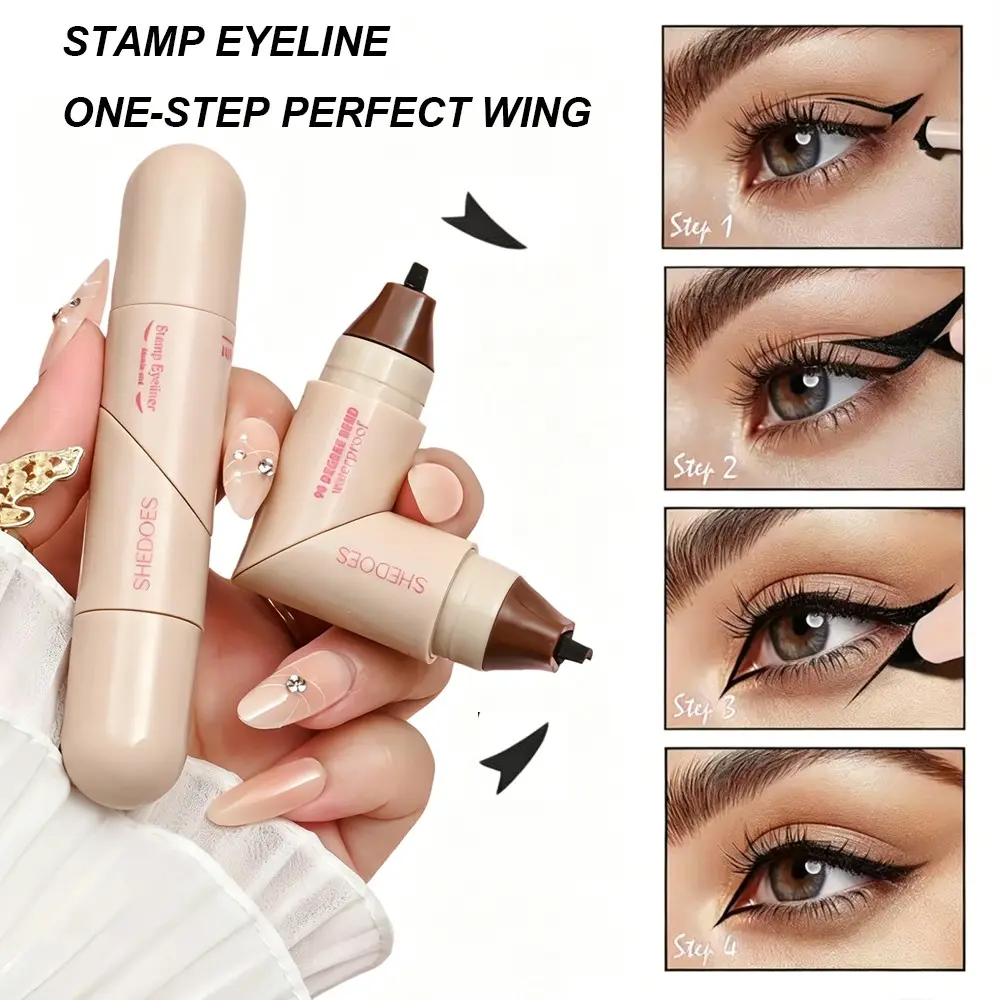 Dual-Ended Rotating Wing Eyeliner Stamp Pen, Natural Long-Lasting, Quick-Dry, Waterproof, Smudge-Proof, High Pigmentation, Longwear Eyeliner