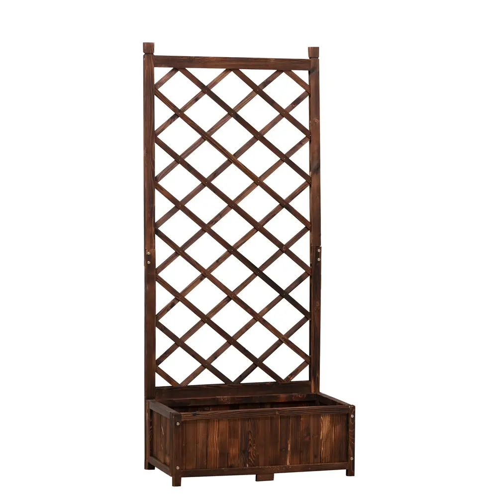 Raised Garden Bed Planter with Trellis Outdoor Wood Box 67in Flower Standing Planter Box Privacy Lattice Panels with Legs for Patio Porch w/Drainage Holes