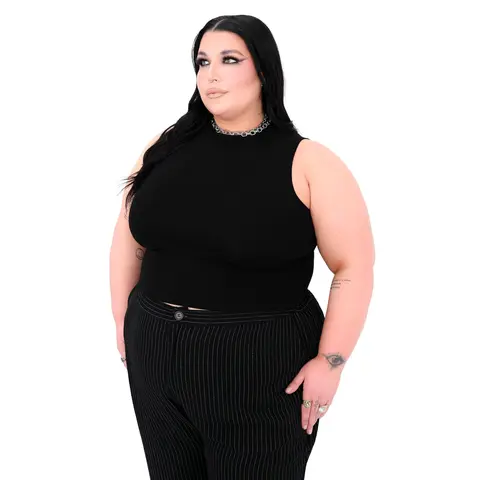 Foxblood Shop Women's Mock Neck Sleeveless Basic Crop Top - Black, Soft Stretchy Seamless 95% Rayon Spandex-Elastane Fabric with Zipper, Modal Blend