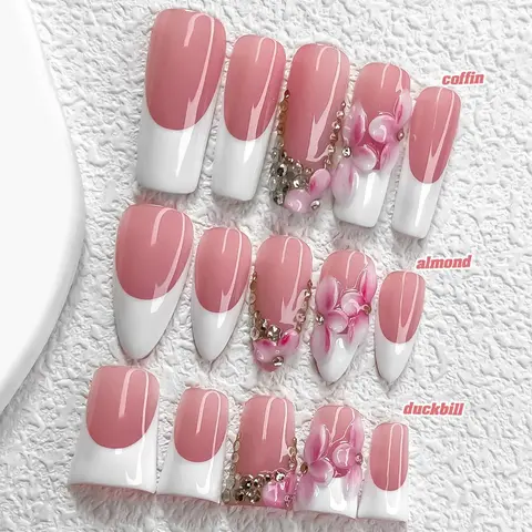 Live | CuraTique | Pink Frill 10PCS Handmade Press On Nails REUSABLE 3D Gel Spring 2026 / Light Luxury、Lovely、Gorgeous