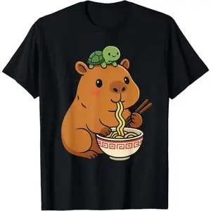 Capybara Anime Ramen Turtle Funny Graphic Kawaii Capibara T-Shirt