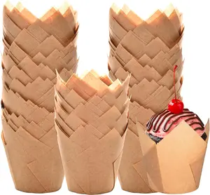 Tulip Cupcake Natural  Liners Baking 200 Cups Unbleached Parchment paper Muffin Liners, Upgraded Standard Cupcake Wrappers, Greaseproof Cup Cake Liner