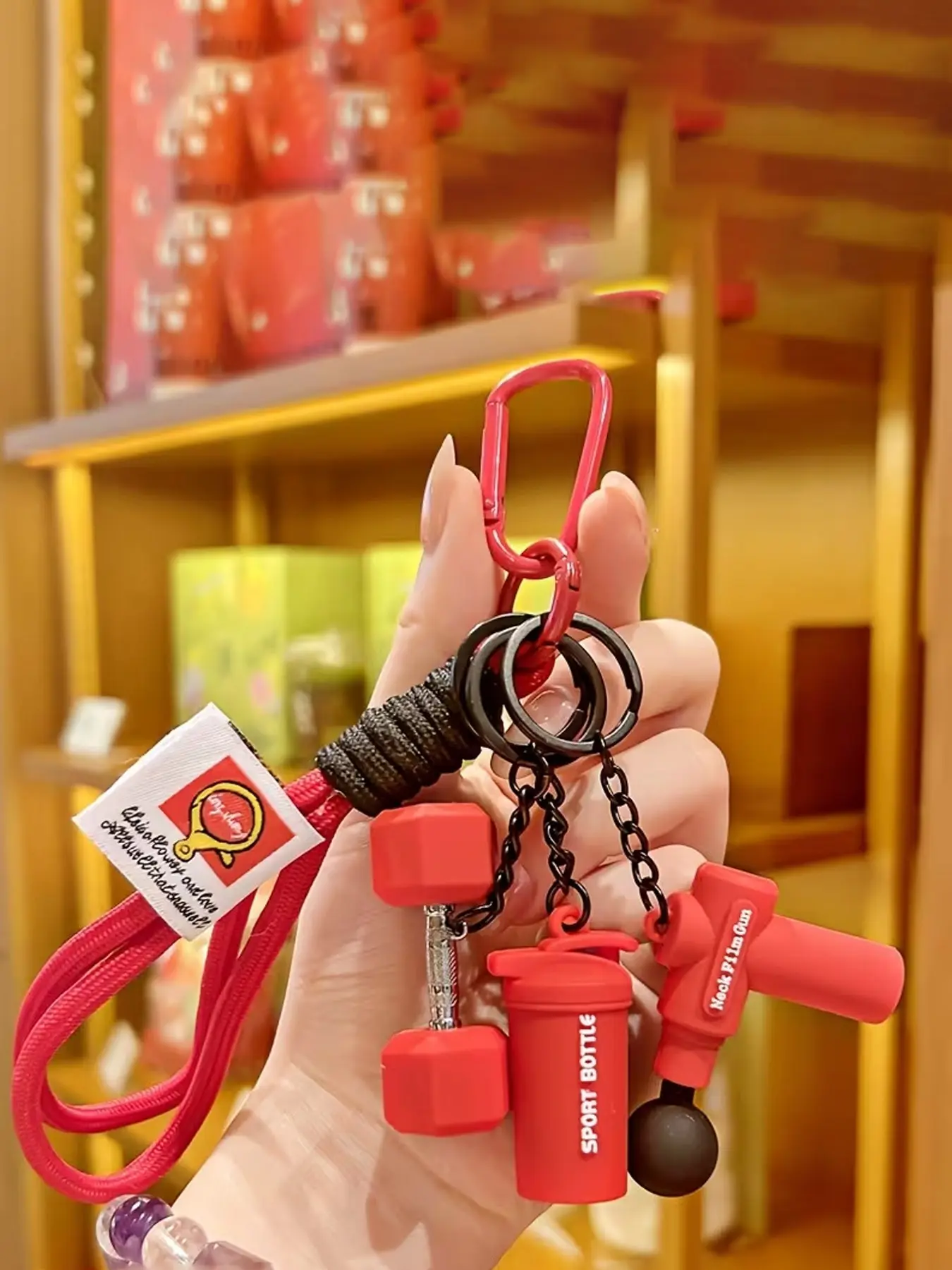 Mini Fitness Fascia Gun Keychain, Portable, Sporty Style, Dopamine Color Scheme, Creative Design, Suitable For Gym And Outdoors, Couple Gift Keychain, Fitness Keychain Set Creative Dumbbells, Barbell Pendant, Bag Pendant, Gifts, Fitness Accessories