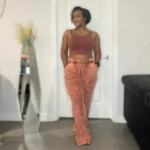 Acid Washed Wide Length Pants - Dark Rust