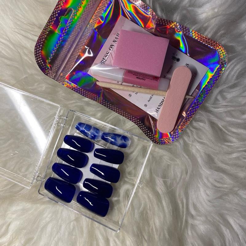 Blue Coffin Press Ons - Elegant Nail Art for Stylish Looks