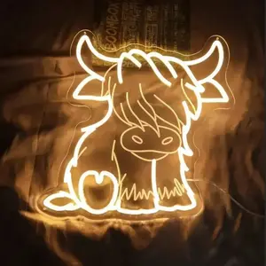 Highland Cow LED Neon Light, neon signs, Decorative Lighting, USB Powered Adjustable Brightness, Wall Mounted Decorative Lamp, Home Bedroom Party Decoration, Perfect Gift
