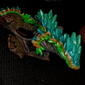 3D Printed Flexible Articulating Dragon - Green and Blue Design, Suitable for Various Decorative Uses