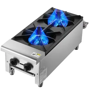 VEVOR Commercial Gas Stove with 2 Burners, Propane and Natural Gas Countertop Cooking Stove Range, Available in Two Powers: 56,000 BTU/180,000 BTU, Stainless Steel Gas Hot Plate, Commercial Cooking Equipment for Restaurants