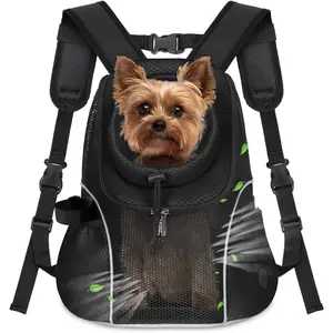 Pet Dog Carrier Backpack Small Dog Front Backpack Ventilated Mesh Dog Travel Back Pack with Safety Belt for Travel Hiking Cycling Outdoor Adventures (Size M: 5-9 lbs, Black)