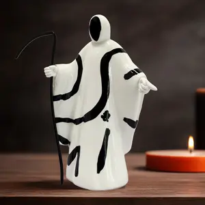 7.5-in Gothic Grim Reaper Resin Figurine with Scythe, 2 Styles (Black Graffiti-Black Graffiti/Colorful Swirl), Home Decor for Halloween