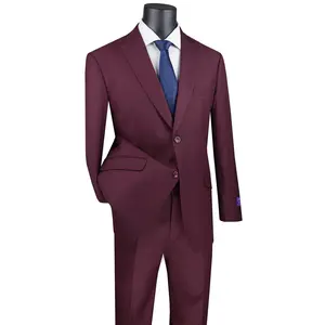 Iris Innovations Collection: Maroon 2 Piece Solid Color Single Breasted Modern Fit Suit