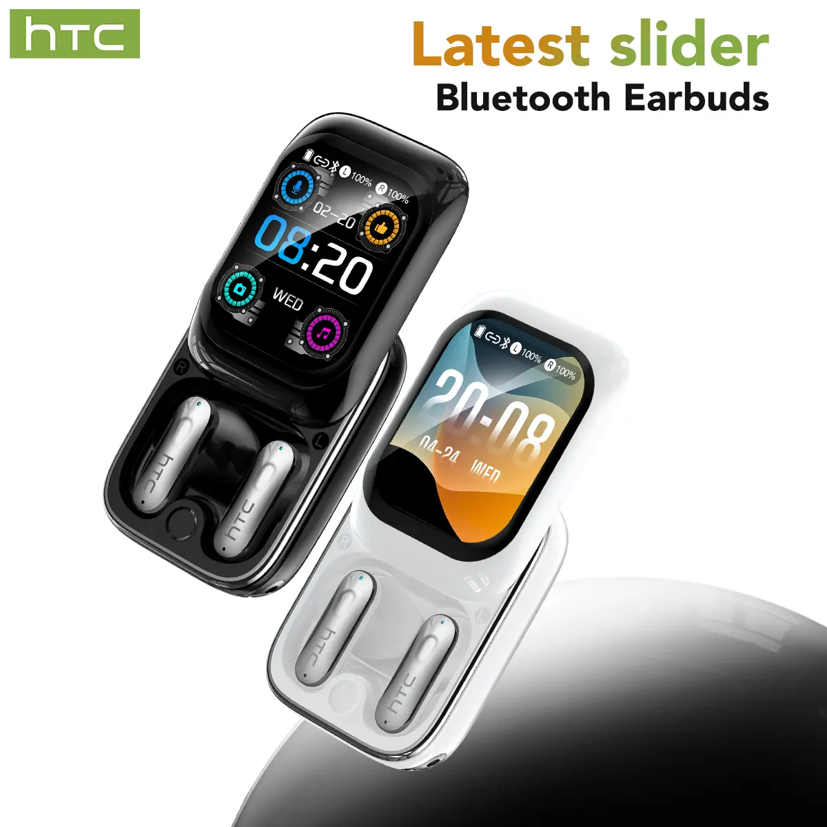HTC NE48 Slider Earbuds Bluetooth 6.0 Earphones LED Display High Fidelity Wireless Earphones ,Suitable for Office, Sports, Study and Audio Calls,Built-in Microphone