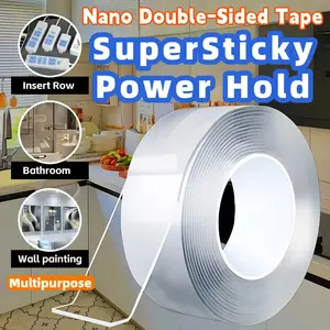 3 Rolls Super Strong Nano Double-Sided Tape, Large Double Sided Tape, Transparent Adhesive Sticky Tape, Reusable Waterproof Adhesive Tapes, Removable, Cleanable, Washable, Suitable for Home Kitchen Bathroom, 29.52ft, 1/2/3 Rolls