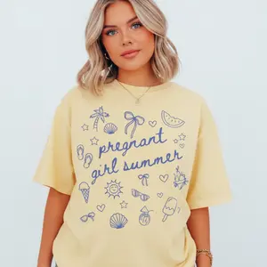Summer Pregnancy Announcement Shirt – Cozy Cotton Tee for Baby Reveal and Beach Baby Shower – Soft, Oversized Casual Outfit with Vintage Style and Positive Vibes