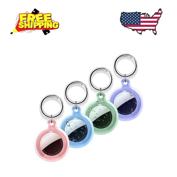 4 Pack Case for Apple AirTag Holder with Keychain, Waterproof & Anti-Scratch Protect Cover Compatible