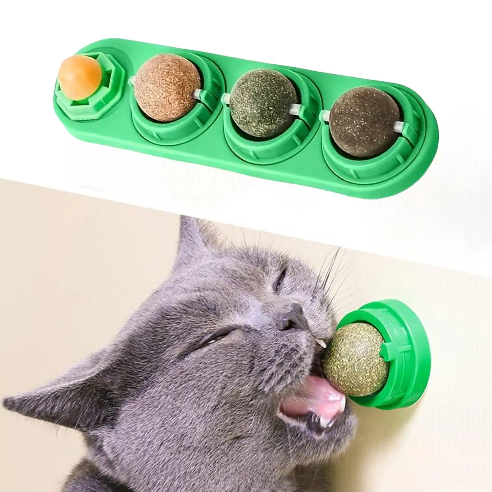 Catnip Toys Balls 4 Pcs, Extra Cat Energy Ball, Edible Kitten Silvervine Toys, Healthy Kitty Teeth Cleaning Dental Chew Toys, Cat Wall Treats