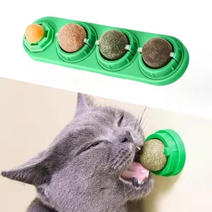 Catnip Toys Balls 4 Pcs, Extra Cat Energy Ball, Edible Kitten Silvervine Toys, Healthy Kitty Teeth Cleaning Dental Chew Toys, Cat Wall Treats