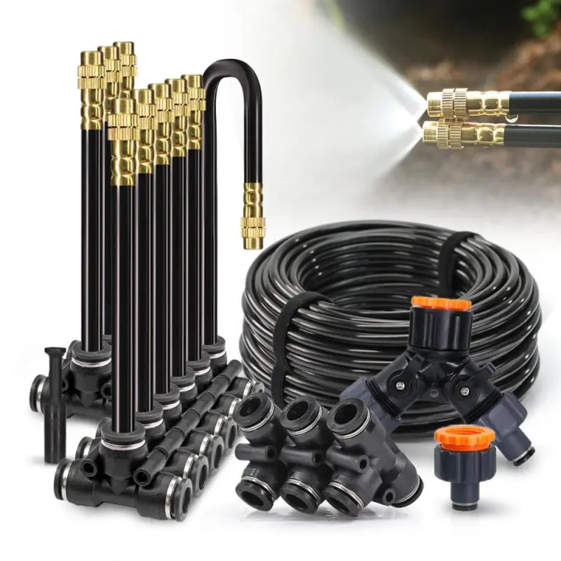 30 20m Free Bending Universal Sprayer Kit | 5/8mm Hose, Patio Misting Cooling System, Garden Plant Fogging Watering for Garden Irrigation, Plastic Material, Universal Connector Thread, Watering Sprinkler System