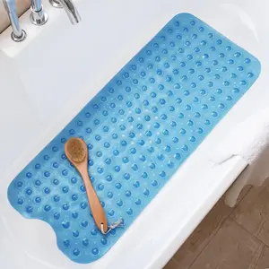 Extra Long Non Slip Bathtub Mat 40x16 Inch, Soft PVC Shower Mat with 200 Suction Cups and 176 Drain Holes, Machine Washable Quick Dry Tub Liner, Pebble Texture Bathroom Bath Mat for Home Use