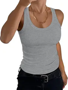 Women's Scoop Neck Ribbed Tank Top, Summer Basic Casual Chic Sleeveless Racerback, Slim Fit Tops Shirts, Casual Fashion for Everyday Wear