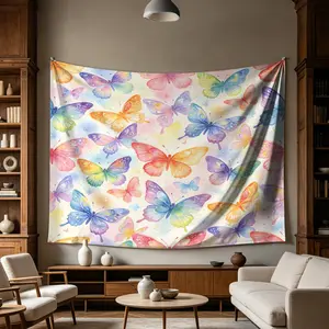 1 Piece Watercolor Butterfly Print Tapestry, Dreamy Macaron Style Wall Hanging, Lightweight And Wrinkle Resistant, Perfect for Decorating Bedrooms, Dorm Rooms, and Living Rooms a Great Home Decor Item that Adds Ambiance