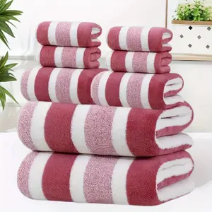 8-Piece Lint-Free Super Absorbent Soft Two-Color Striped Bath Towel Set Includes 2 Large Bath 2 Face 4 Hand Towels for Daily Use