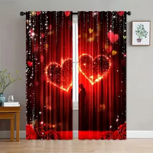 Valentine Heart Print Curtains, Bedroom Curtains Arch, 2 Piece Modern Rod Pocket Design, Durable Polyester Fabric, Home Decoration Curtain, Suitable for Living Room and Bedroom Home Decor