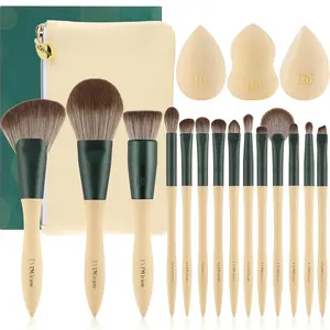 Ducare Makeup Brushes 14Pcs with 3Pcs Makeup Spong & Cosmetic Bag - Lime Mojito Series Makeup Brush Set for Foundation Blending Face Powder Blush Concealers Eye Shadows Doremi Beauty
