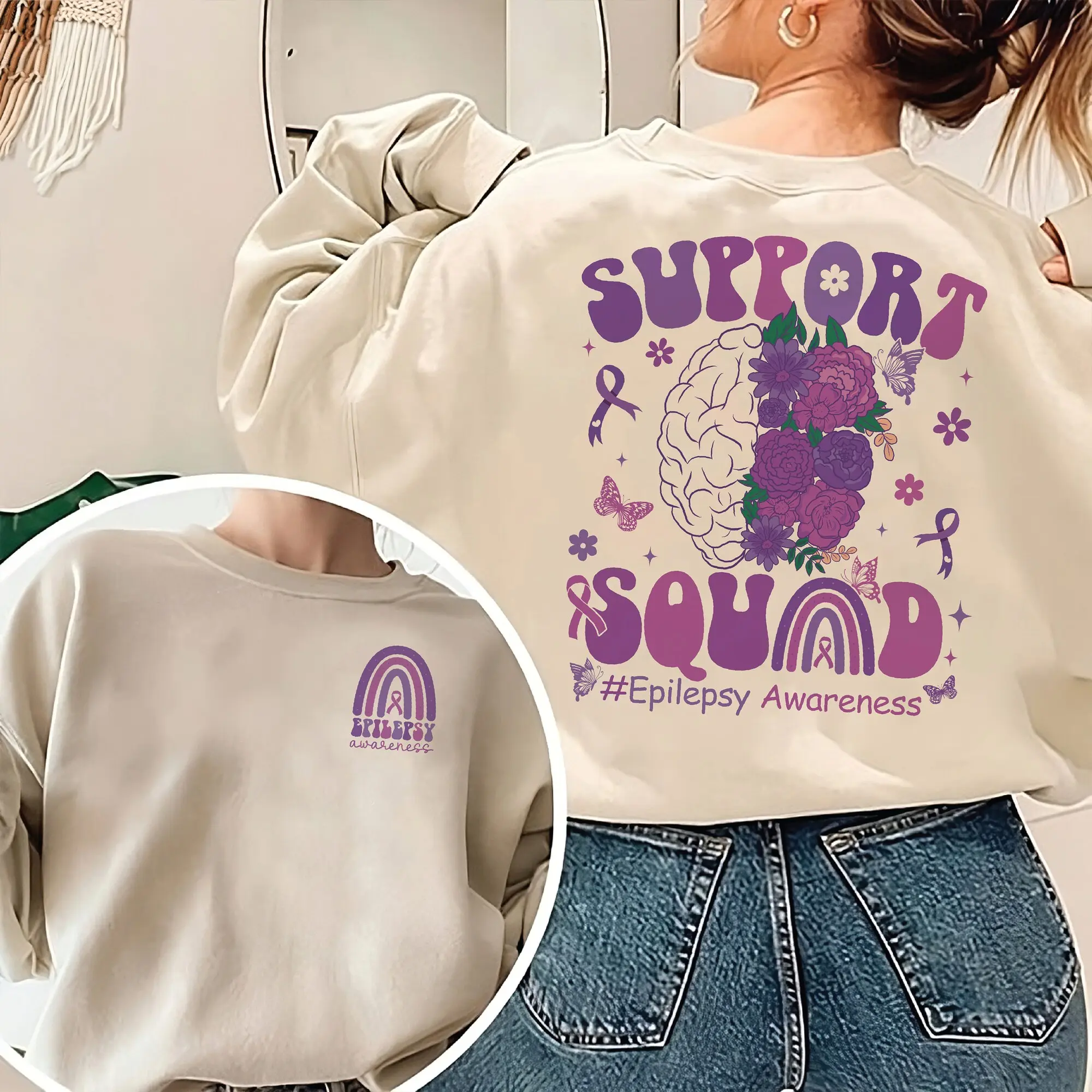 Support Squad Epilepsy Awareness Sweatshirt, Epilepsy Awareness Shirt, Epilepsy Warrior Shirt, Purple Ribbon Shirt, Epilepsy Survivor Shirt