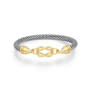 Aprilery Hercules Knot Twisted Cable Bracelet Two Tone Hook Clasp Bangle Jewelry