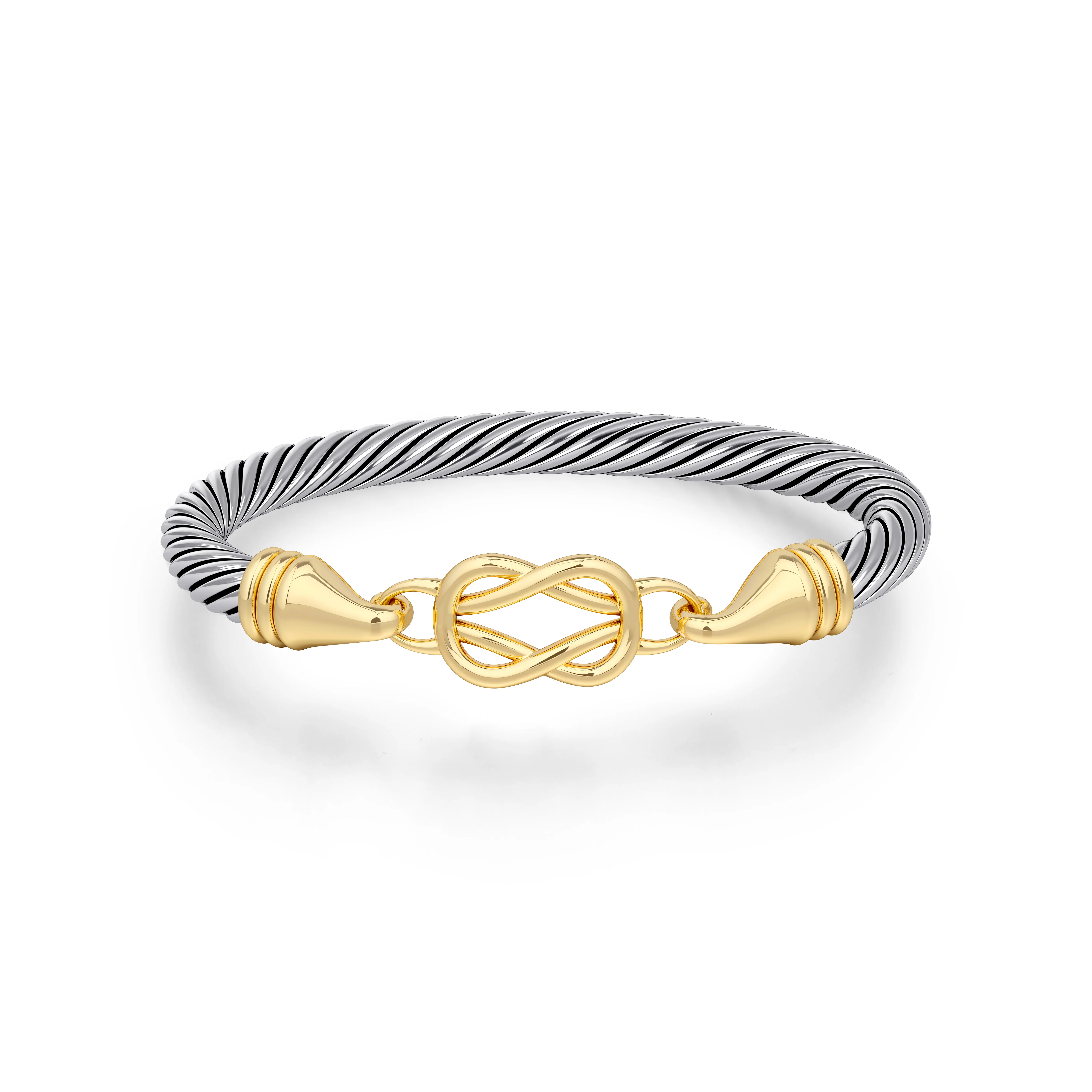 Aprilery Hercules Knot Twisted Cable Bracelet Two Tone Hook Clasp Bangle Jewelry
